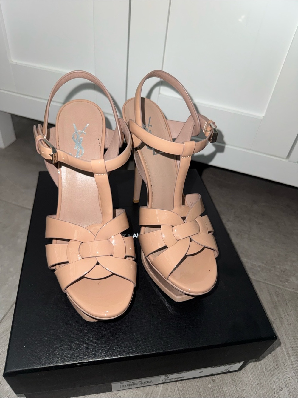Saint Laurent Nude Patent Leather Platform Sandals